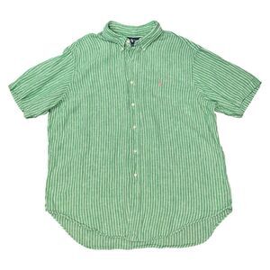 Polo Ralph Lauren Men’s Green White Stripe Linen Button Down Shirt Size XXL